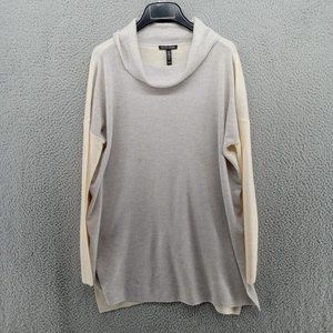 Eileen Fisher Sweater Womens XS Gray Ivory Cowl Neck‎ Fine Merino Wool